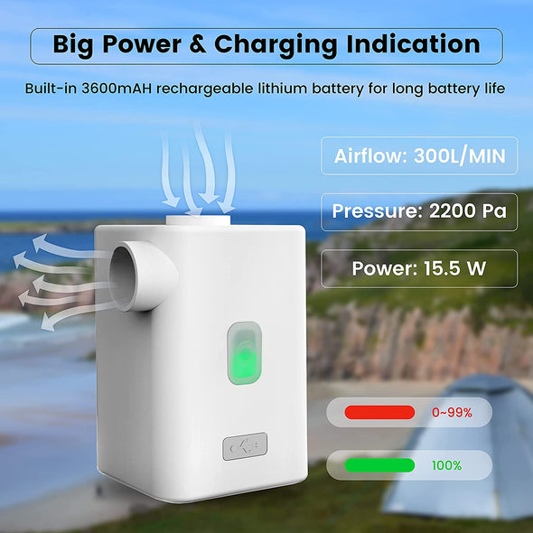 Portable Electric Air Pump with 3600mAh Battery USB Rechargeable