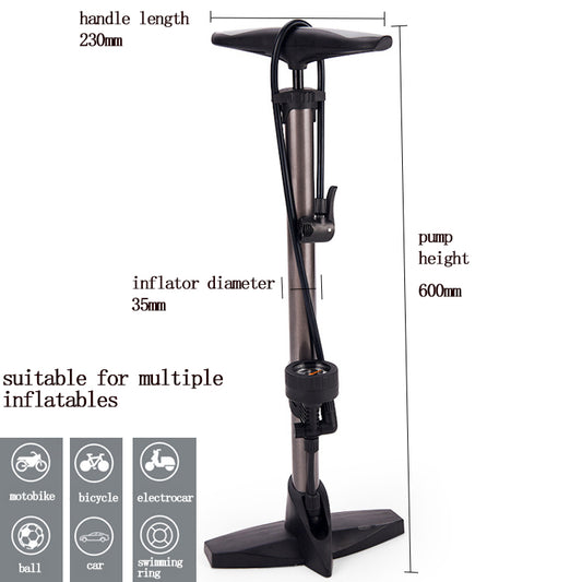 Black Manual Bicycle Tire Pump with Pressure Gauge