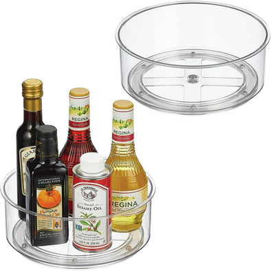 Lazy Susan Storage Rack - 2 Lazy Susan Turntables for Cabinets and Refrigerators, Round Plastic Condiment and Spice Turntables, Swivel Organizer