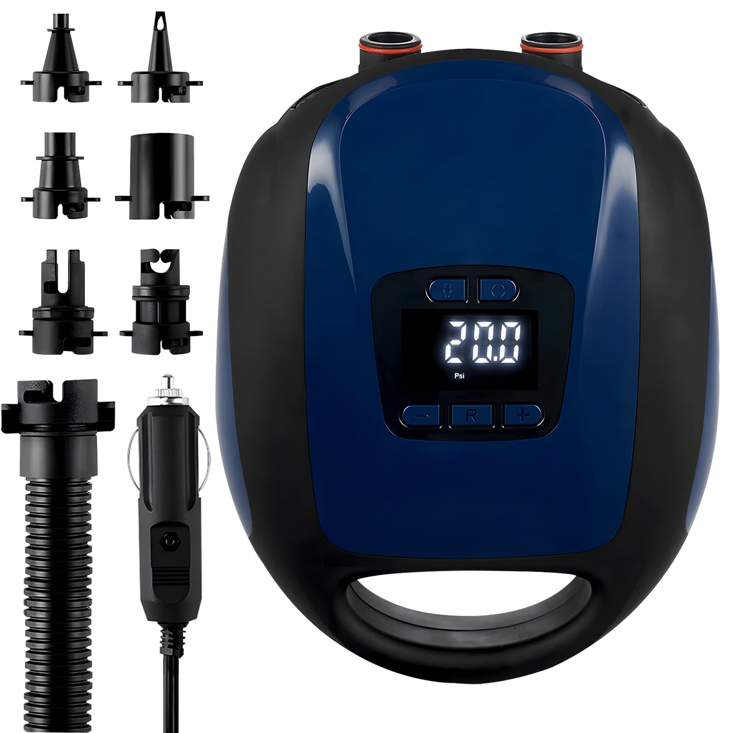 Paddleboard pump Electric portable, SUP pump, 20PSI air compressor, 12V automotive connector, charging and discharging power,