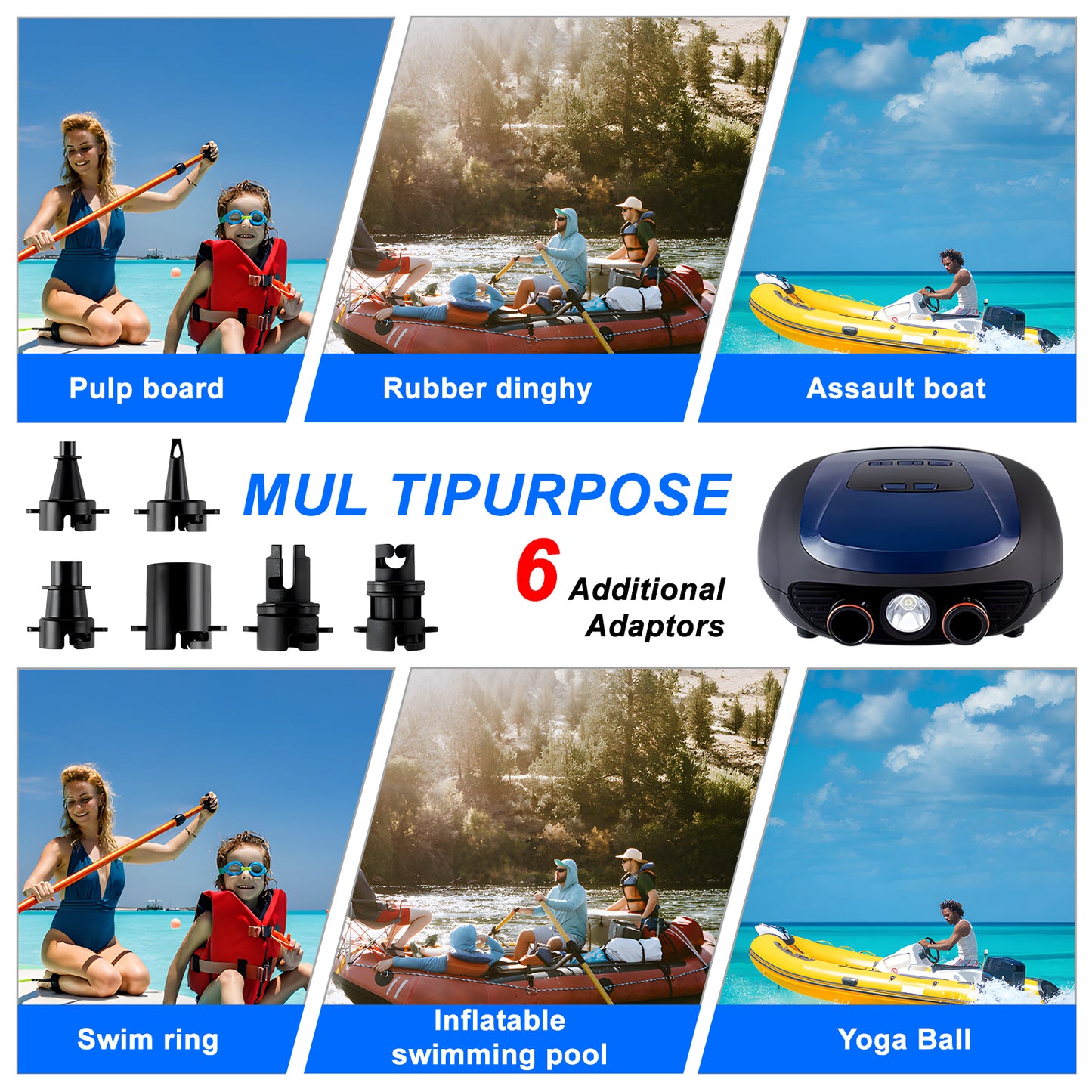 Paddleboard pump Electric portable, SUP pump, 20PSI air compressor, 12V automotive connector, charging and discharging power,